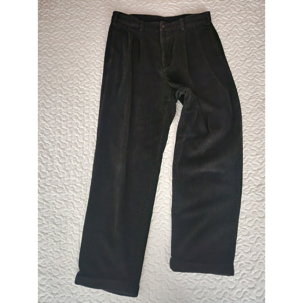 Y2K 32 Brooks Brothers Black Corduroy PANTS Double Pleated Cuffed Soft Trouser